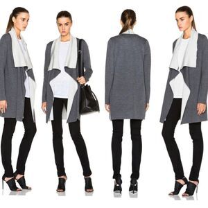 VINCE GREY MERINO WOOL BLEND TWO TONE DRAPE OPEN CARDIGAN SWEATER COAT M 6-8